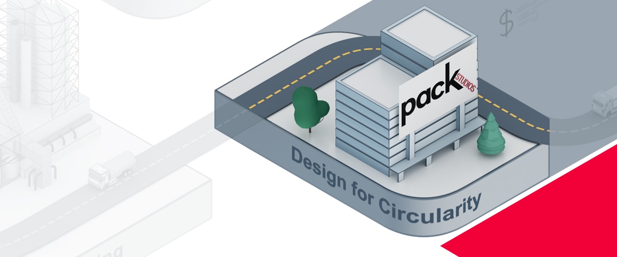 Graphic of a city block representing the Design for Circularity phase of the materials ecosystem.