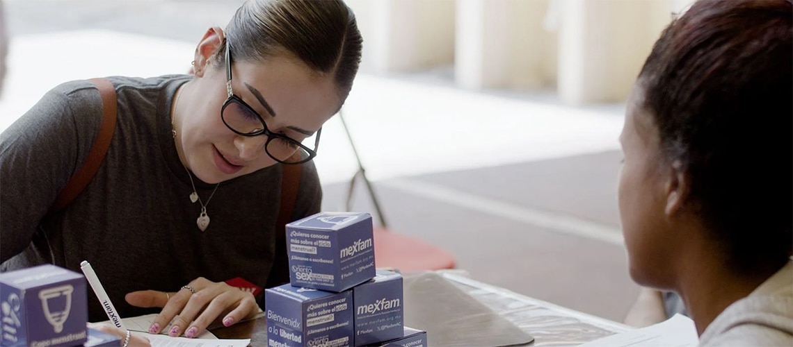 Volunteers distribute menstrual cups as part of Project Eztli