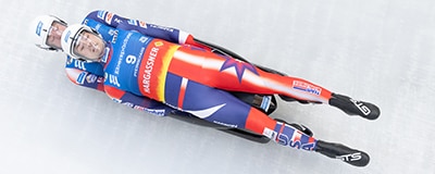 Team USA Luge doubles speeding down the track