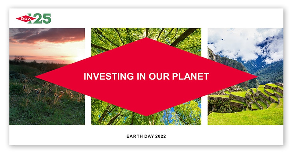 Dow Investing in our Planet Earth Day 2022 graphic with tall trees