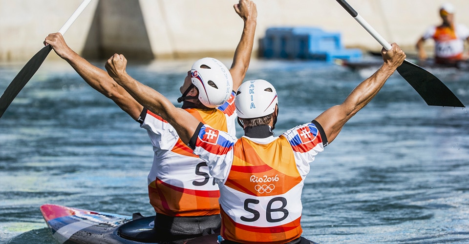 Olympic kayakers celebrate