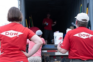 Dow volunteers sort donated relief supplies