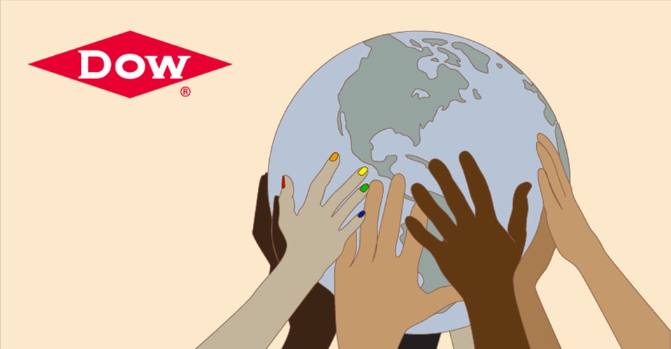 Graphic showing diverse array of hands supporting a globe