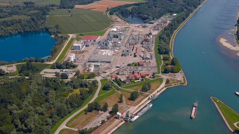 An aerial image of the Dow manufacturing site in Lauterbourg, France