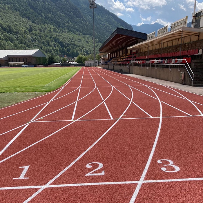 looking down the lanes of an athletic track