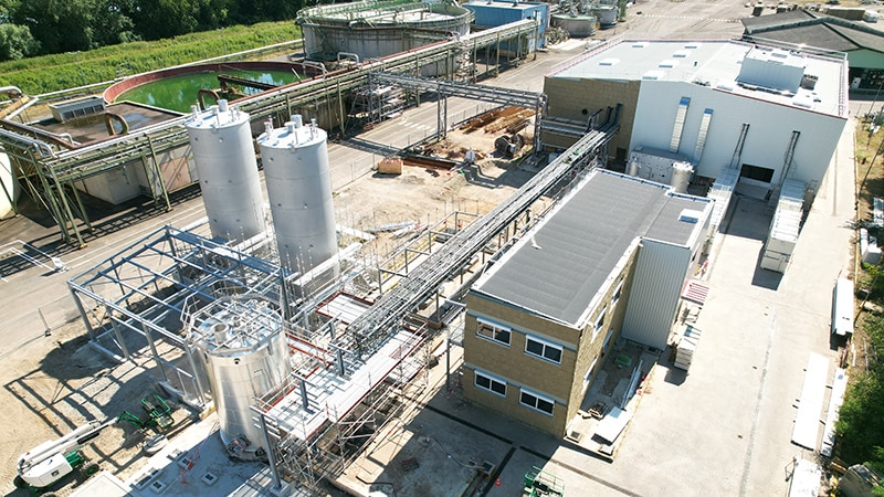 An aerial view of the BLUEWAVE technology facility at the Dow site in Lauterbourg, France when it was under construction