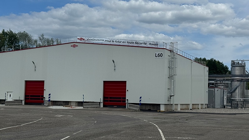 An external view of the finished BLUEWAVE technology facility at the Dow site in Lauterbourg, France