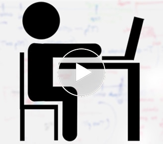 stick figure sitting at desk on lap top
