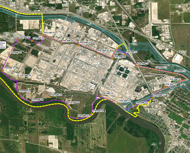 A map of monitoring locations at Freeport Plant B