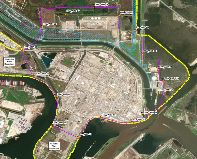A map of monitoring locations at Freeport Plant A