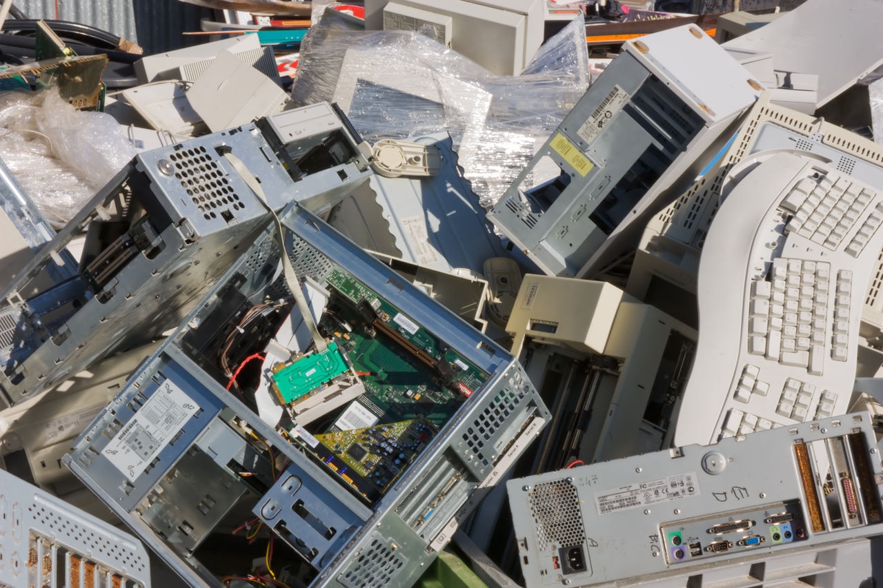 Heap of old electronic equipment to recycle.