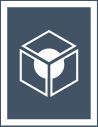 Blue and white icon with a cube