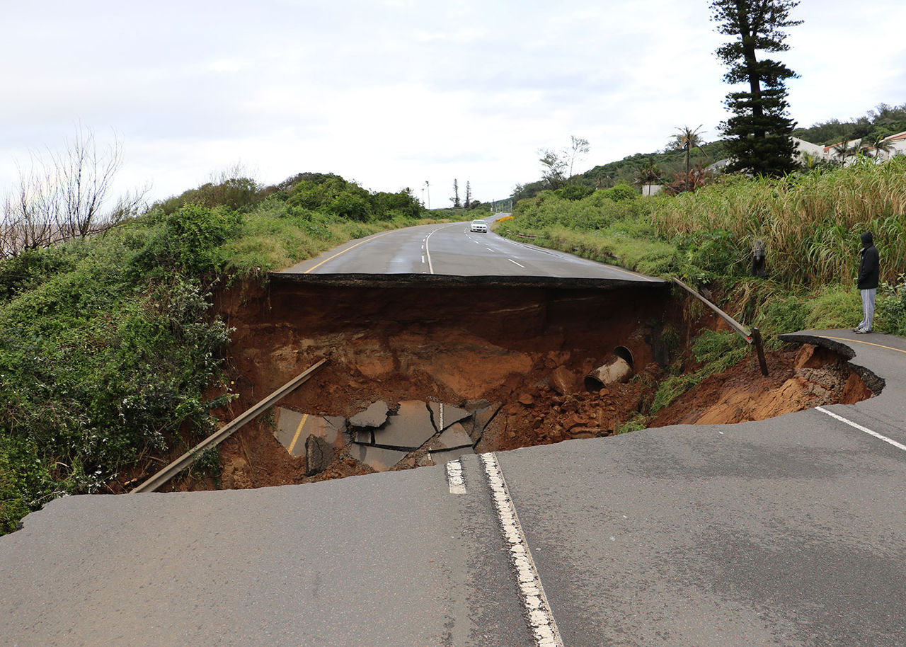 collapsed road from Durban flood