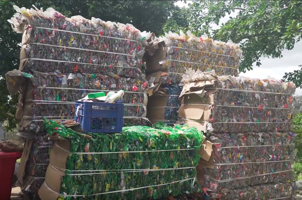 plastics bundled for recycling