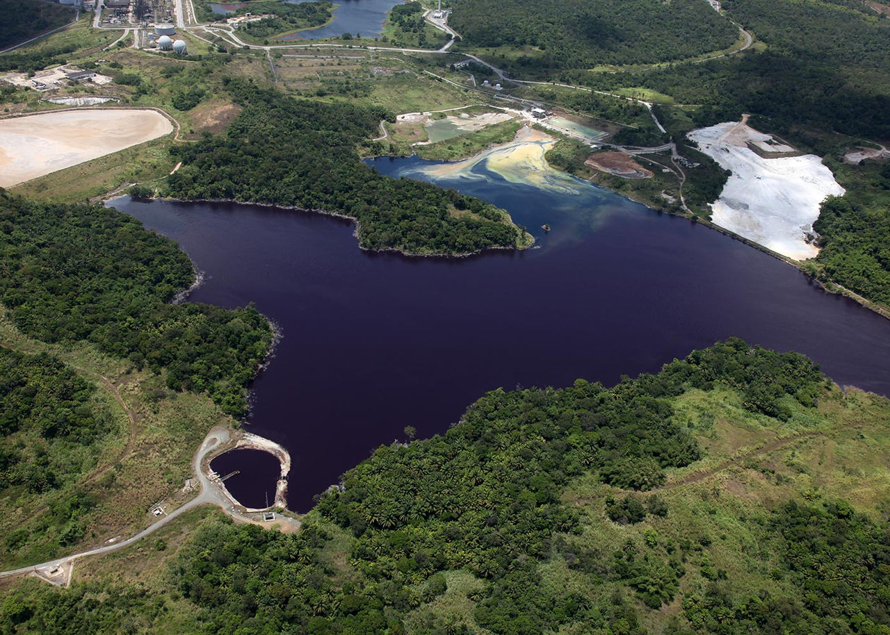 aerial view of lake and Dow site