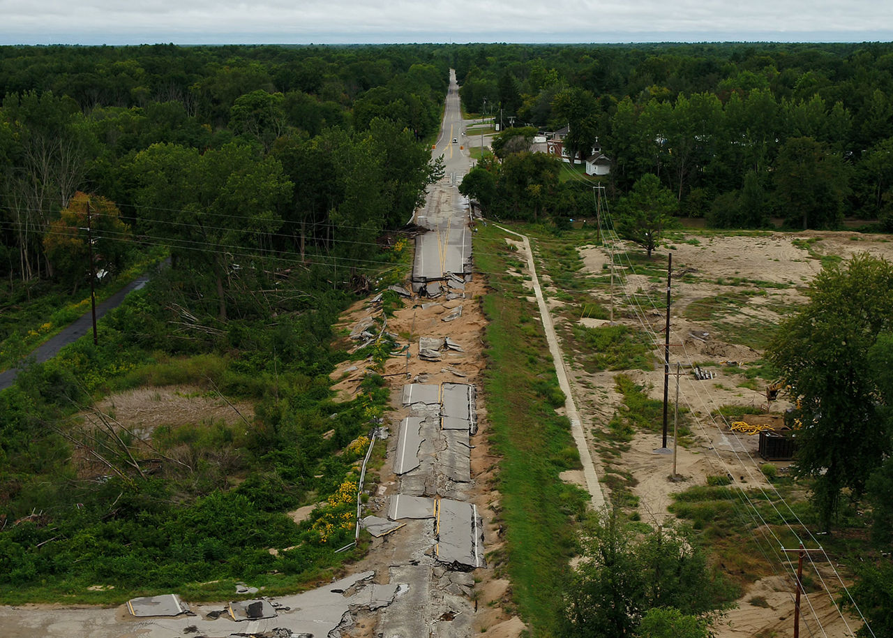 aerial view of flood damage