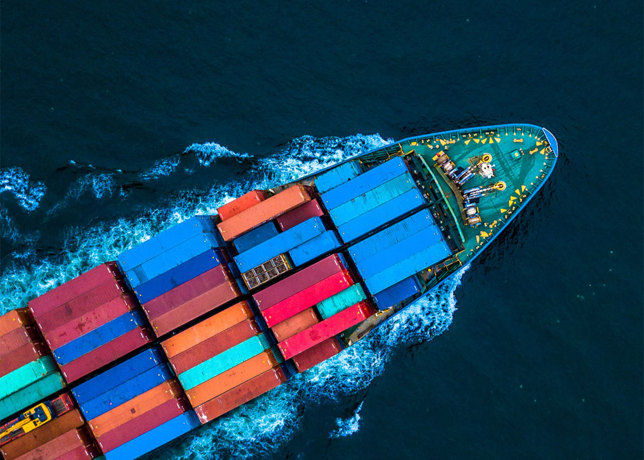 Cargo ship at sea