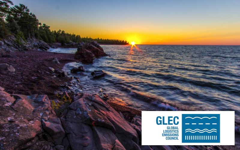 shoreline at sunset with GLEC logo
