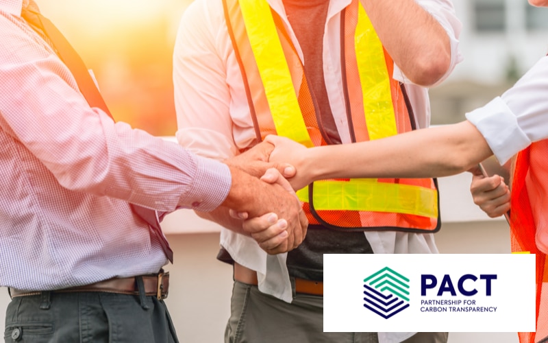 three people shaking hands with the PACT logo