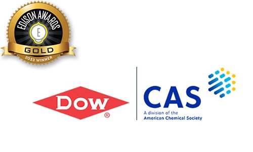 Dow and CAS logos with gold Edison ribbon