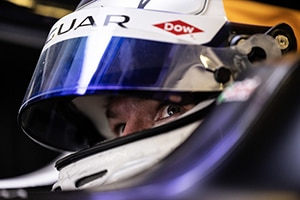 Dow-Jaguar racing driver close up